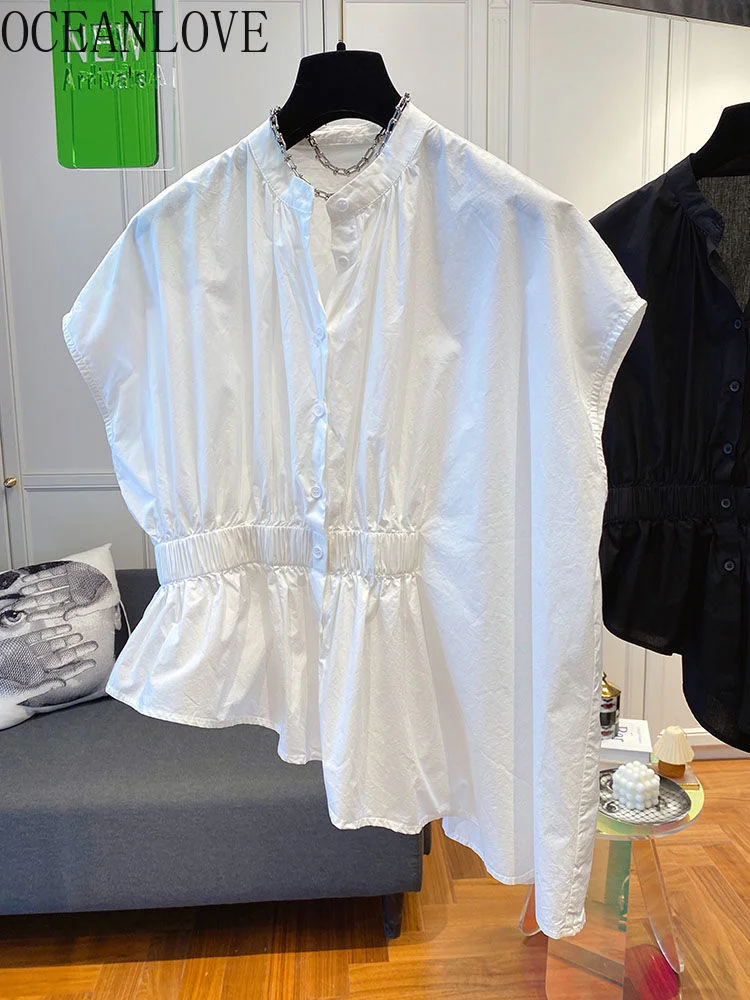 

Irregular Women Shirts Solid Single Breasted Summer Loose Korean Blouses Ins ashion Loose Blusas Mujer Vintage tops