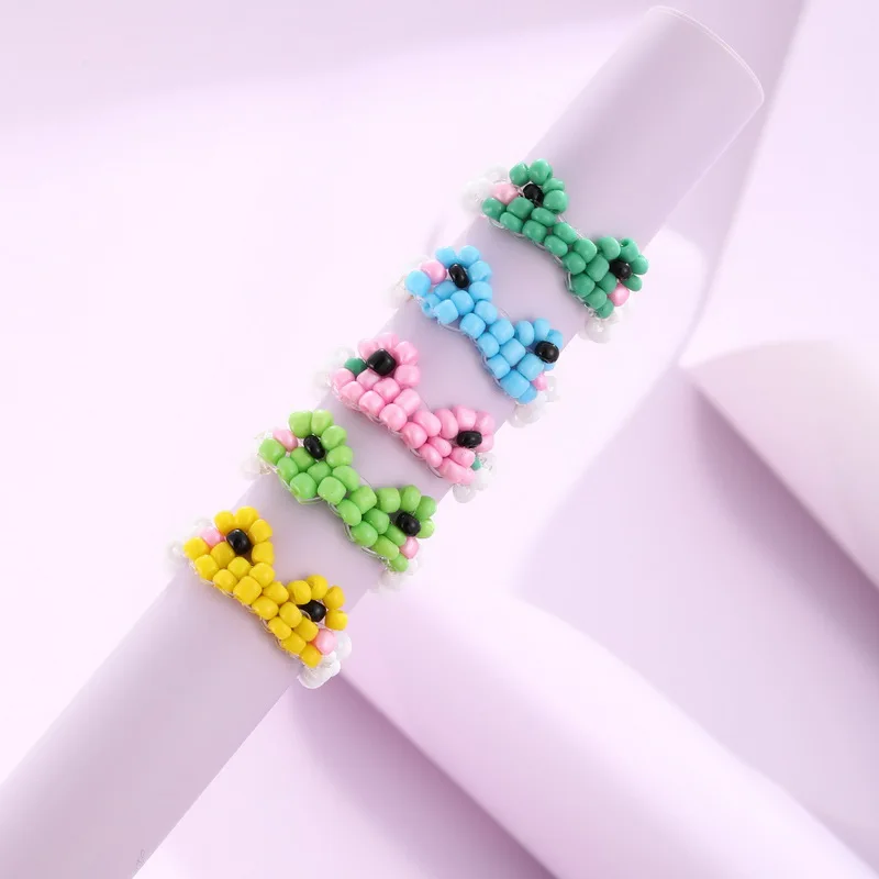 

Fashion Rice Beads Frog Eye Finger Ring for Women Men Couple Handmade Woven Jewelry Boho Summer Party Travel Gift Anillo