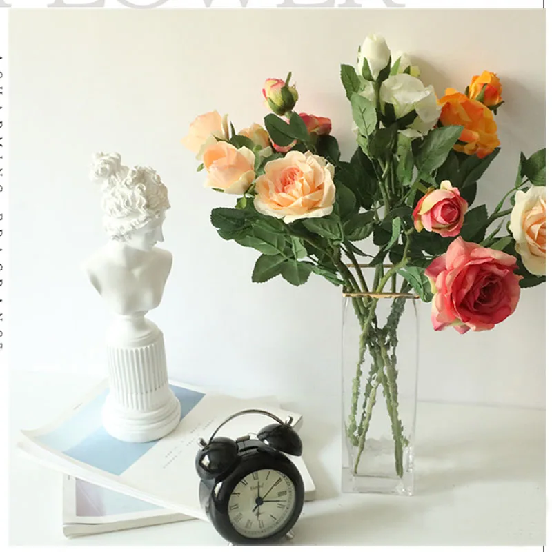 

NEW delicate roses branch silk artificial flowers home wedding decoration flores Christmas decor rose with leaves