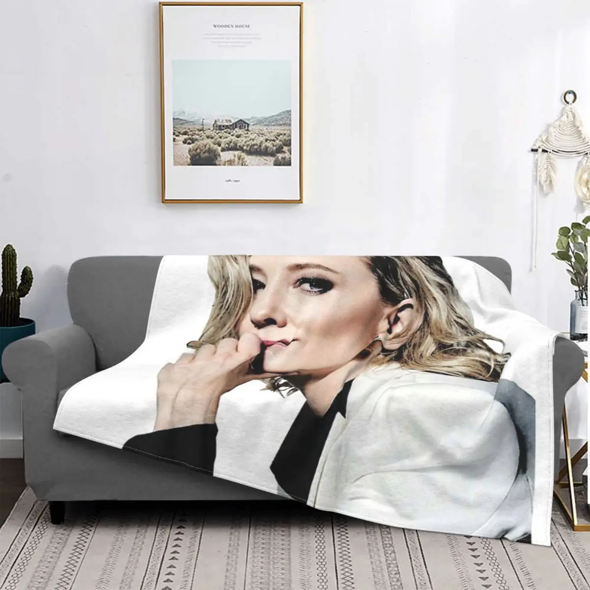 

Cate Blanchett-Manta de muselina a cuadros para cama, toalla de playa de lujo, mullida