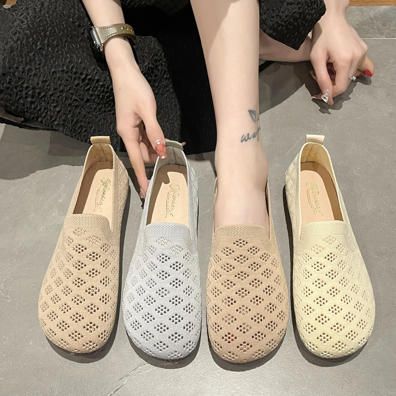 

Женские Дышащие сетчатые туфли, повседневные туфли на плоской подошве с квадратным носком и вырезами, лето 2023