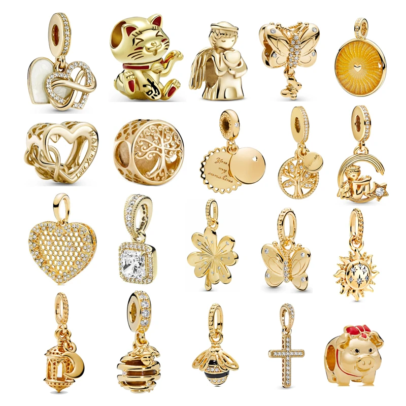 

Luxe Gold Plated Beads Jewelry Women Original DIY Charms Perles Fabrication De Bijoux Femme 925 Sterling Silver Bracelet Beadeds