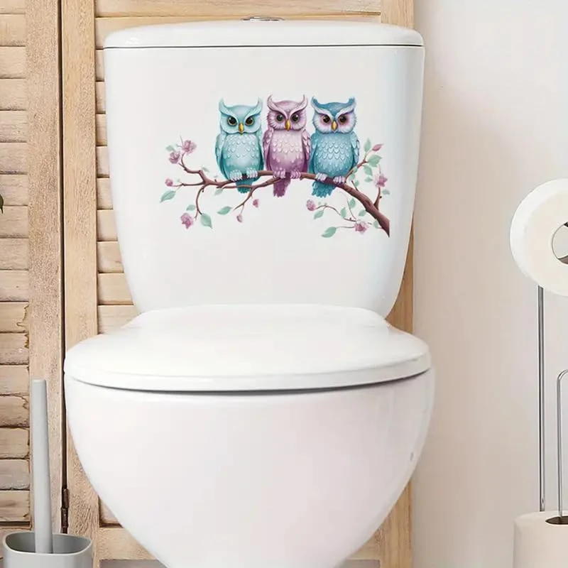 Owl Branch Toilet Cover Sticker Decals Fish Bird Flower Leaf Waterproof Lid Tank Seat Cistern Selfadhesive