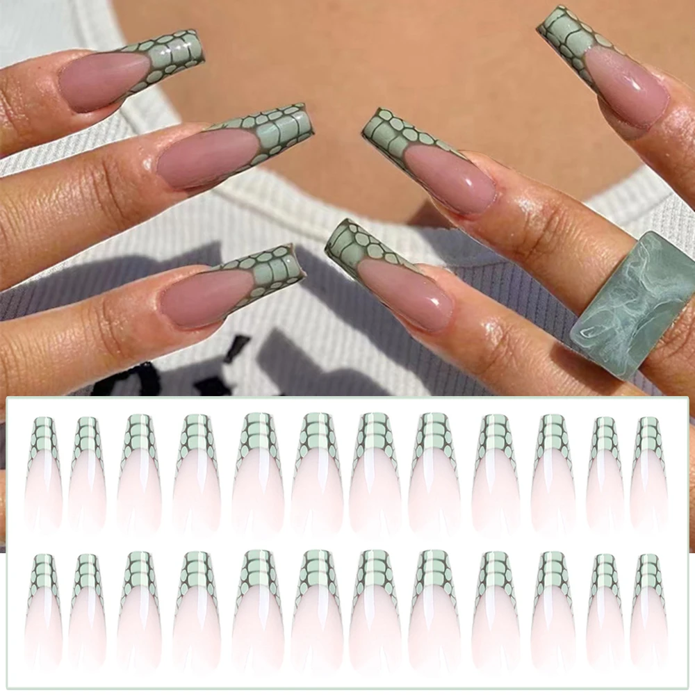 

Искусственные ногти с крокодиловой текстурой длинный абзац экономит время Готовые Ногти французский стиль искусственные ногти WH998