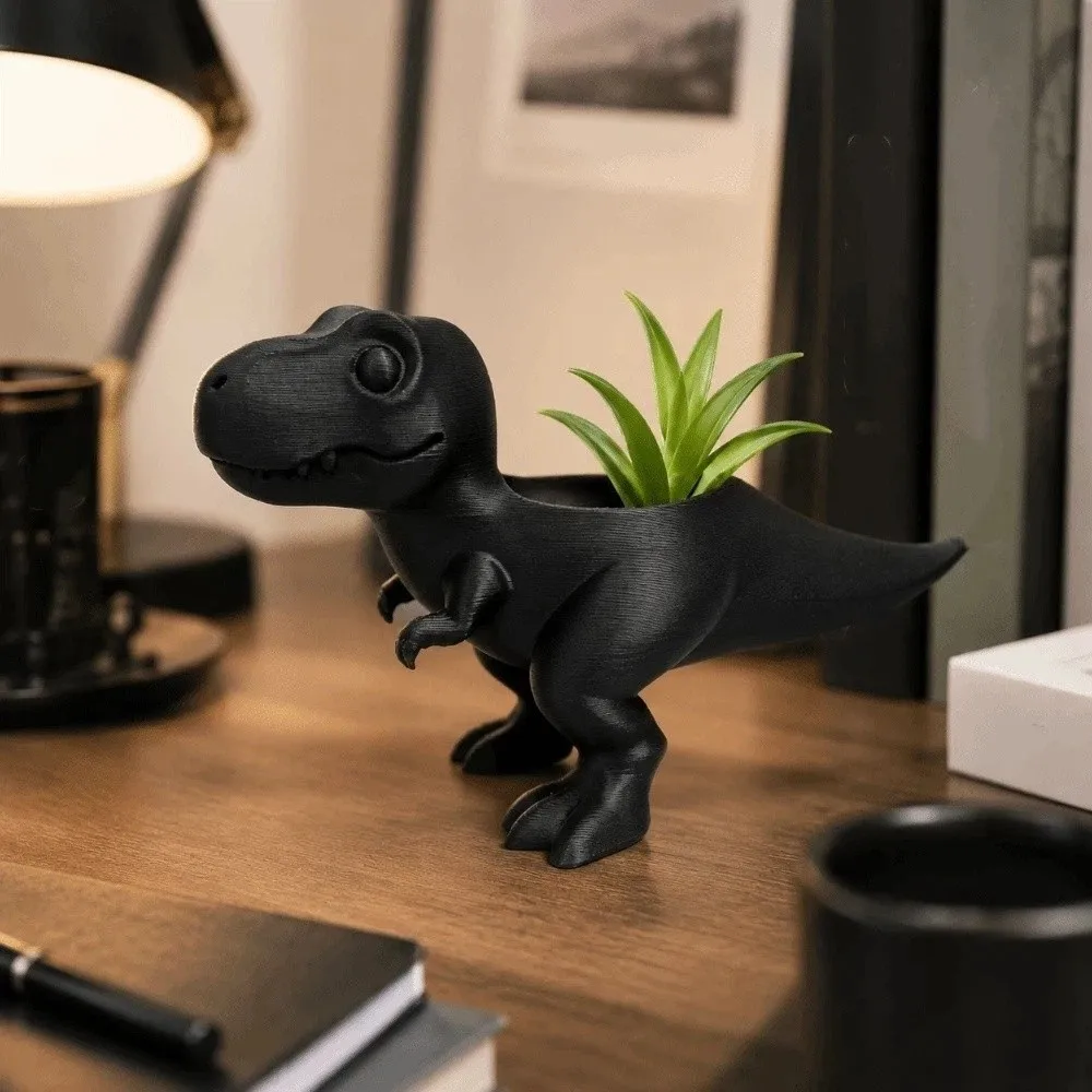 Фото Миниатюрный держатель для мелочей в виде динозавра, 3D-печатный, забавный настольный декор, мини-кашпо для растений, украшение для офиса №2