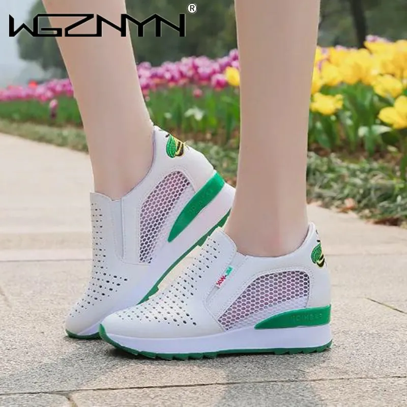 

2022 Fashion Women Comfortable Casual Shoes Summer Slip on Loafers Mixed Colors Hollow Out Increasing Internal Height Sneakers