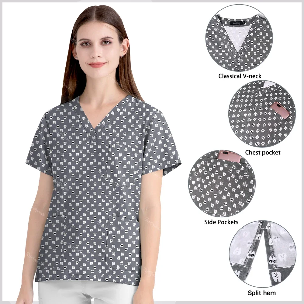 Хирургическая униформа футболка с принтом и 3 карманами героями мультфильмов