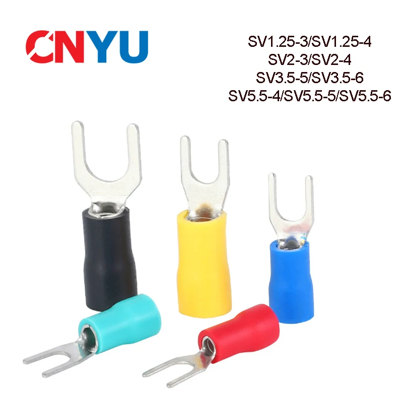 

100pcs SV Crimp Terminal Spade fork connector Wire Coppers Crimp Connector Insulated Cord Pin End Terminal