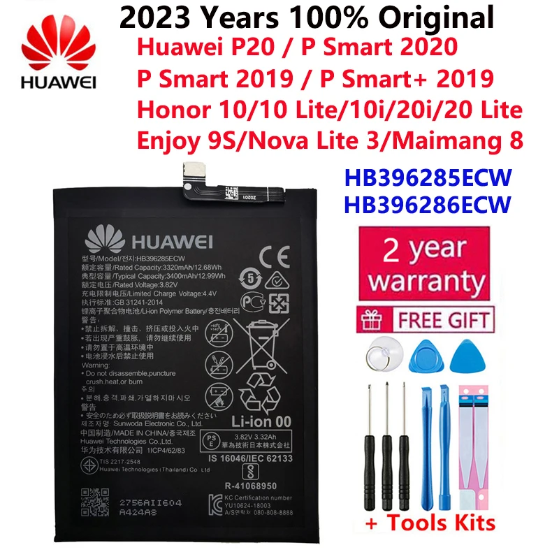 

100% Original Huawei P20 Honor 10 / 10 Lite /P Smart 2019 /Honor 10i 20i Enjoy 9S Phone Battery HB396285ECW 3400mAh Batteries