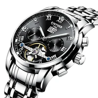 kinyued fashion mechanical wristwatch black color clock stainless steel strap luminous men automatic watch relojes hombre