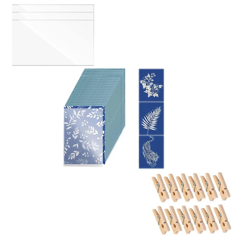 

30 Sheets Sun Print Paper A5 Solar Drawing Paper Nature Printing Paper For Kids Adults Arts Crafts DIY With Clamp Durable