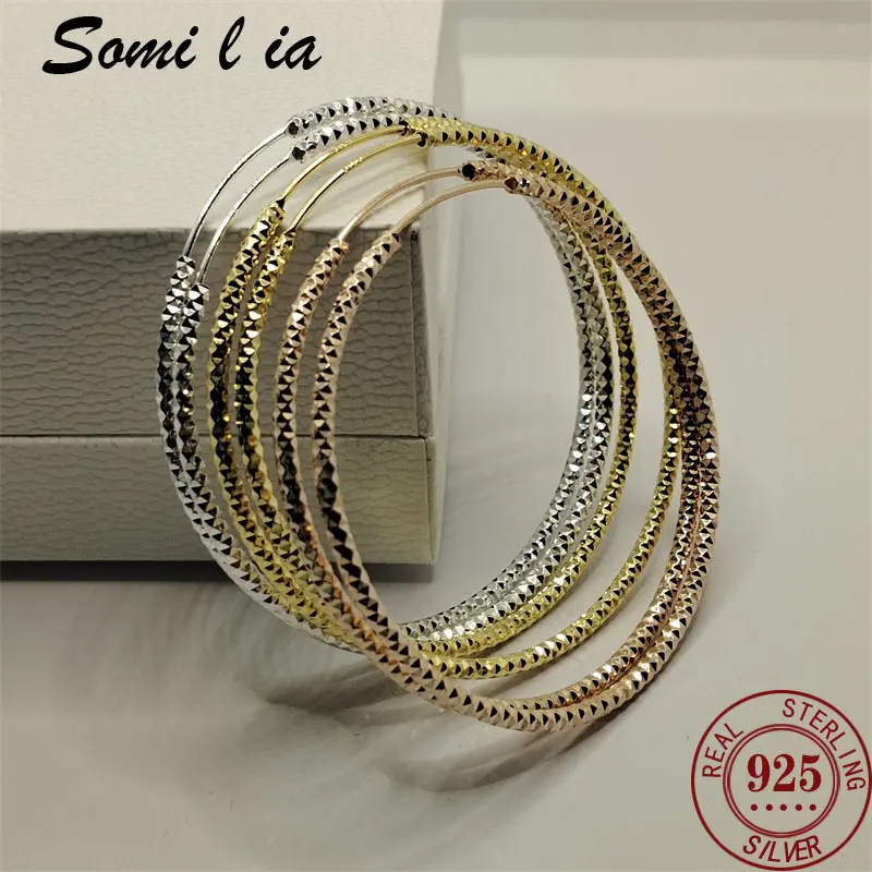 

Somilia- New Fashion Hoop Earring For Women Earrings Hemp Rope 3-6cm S925 Sterling Silver Jewelry For Girlfriend Gift