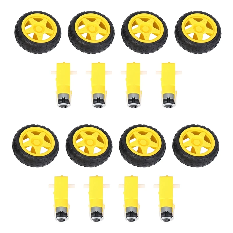 

8 Pcs for Arduino Smart Car Robot Plastic Tire Wheel with DC 3-6V Gear Motor