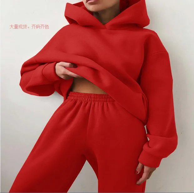 

2022 Women's Two Piece Sets Tracksuit Autumn Casual Solid Long Sleeve Hoodie Sweatshirts Female Fashion Oversized Trouser Suits