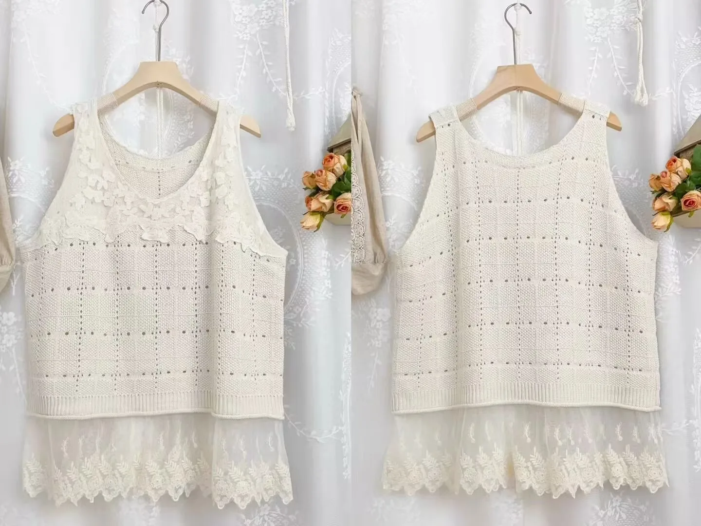 Осенний новый милый кружевной свитер жилет Женские однотонные трикотажные топы