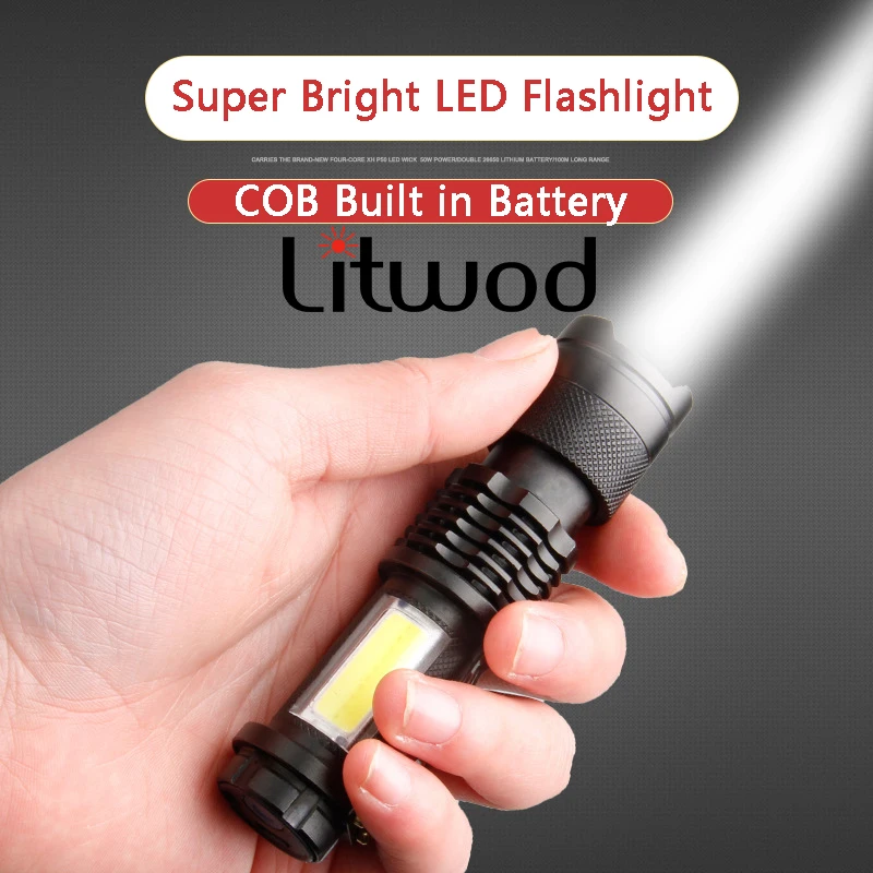 

MIni LED USB Rechargeable Flashlight Zoom Waterproof Tactical Torch Built In Battery COB Lamp Bulb Camping Fishing Lantern Light