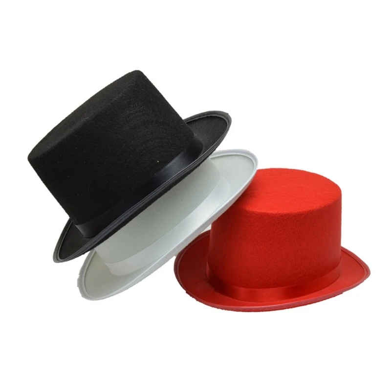 

Adult Kids Solid Color Top Hat Magician Hats for Magician Costume Performances Theatrical Plays Musicals Flat Dome Hats