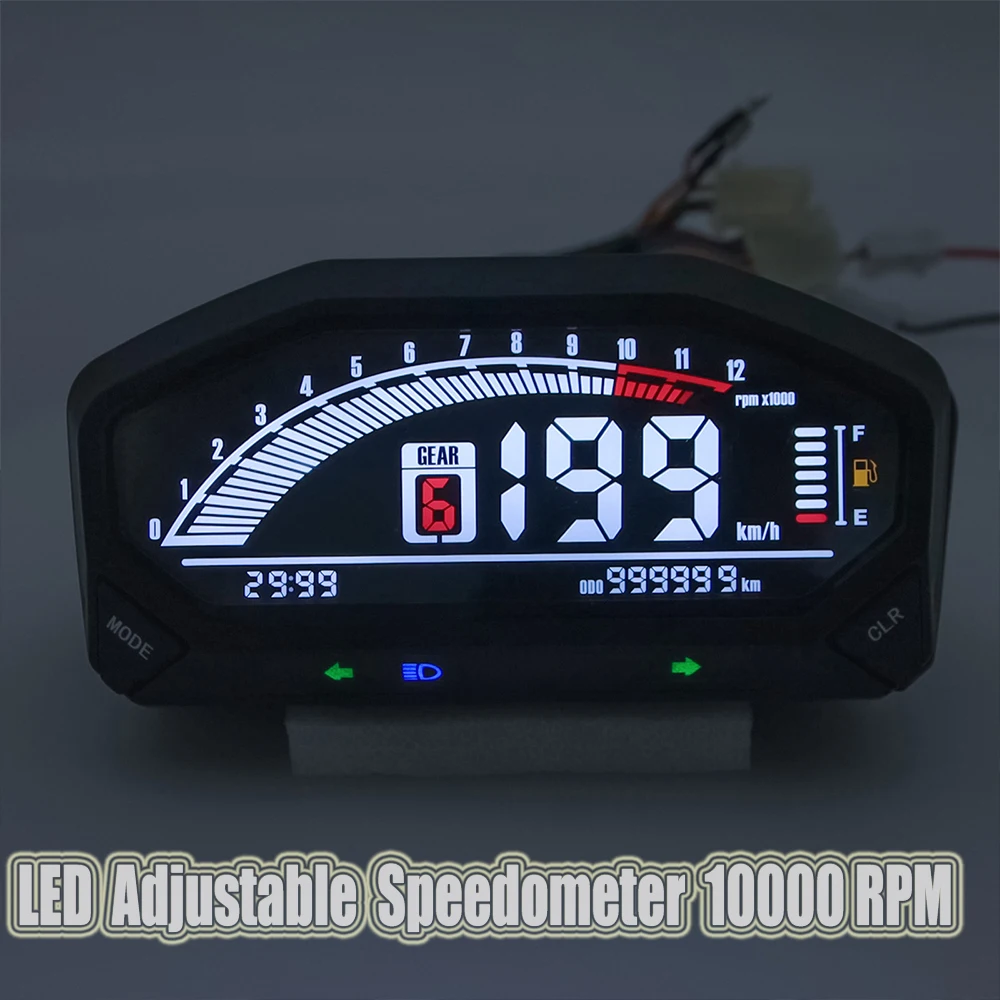 

For 1 2 4 Cylinder LED Adjustable Speedometer 10000 RPM Odemeter Tachometer Universal Waterproof Moto Dashboard