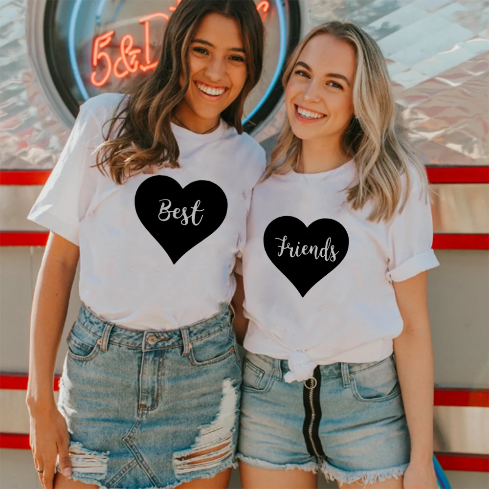 

Женские футболки с графическим принтом Best Friends Love, летние футболки с круглым вырезом в стиле Харадзюку, уличная одежда, топы Ulzzang Tumblr, футболк...