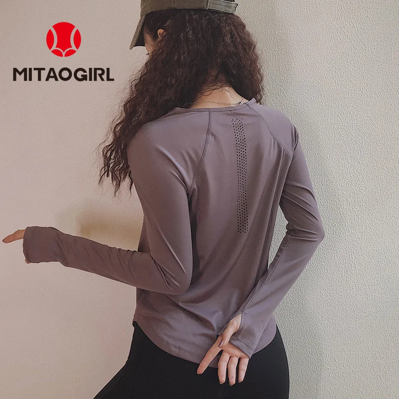 MITAOGIRL Gym Sports Top Women's Quick-drying T-shirt Long-sleeved Loose Pullover Running Training Yoga Clothes