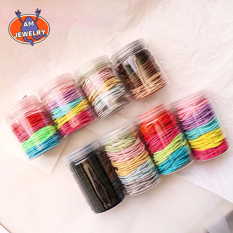 

100pieces/set Hair Ties Barrel Rubber Band Color Rubber Band Hair Band High Stretch Hair String Accessories Can Wholesale