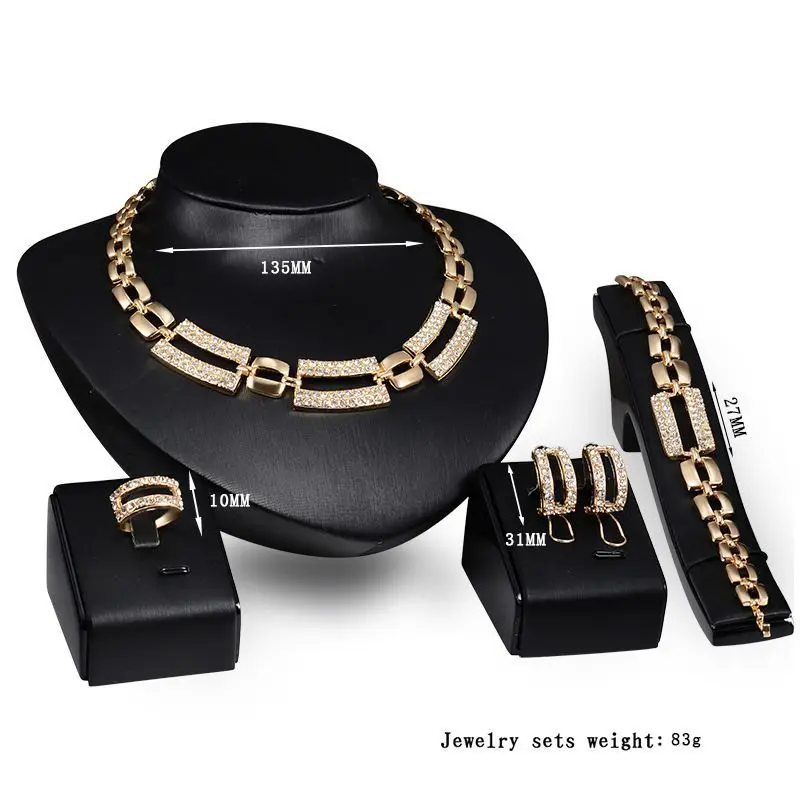 

Zircon Jewelry Full Set Alloy Jewelry Set Necklace Earrings Bracelet Ring Exquisite 4 Piece Set R. Decoration
