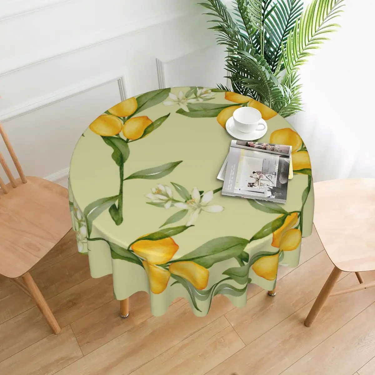 

Круглая скатерть, лимонный цитрус, Желтые фруктовые листья, искусственная ткань для чайного столика
