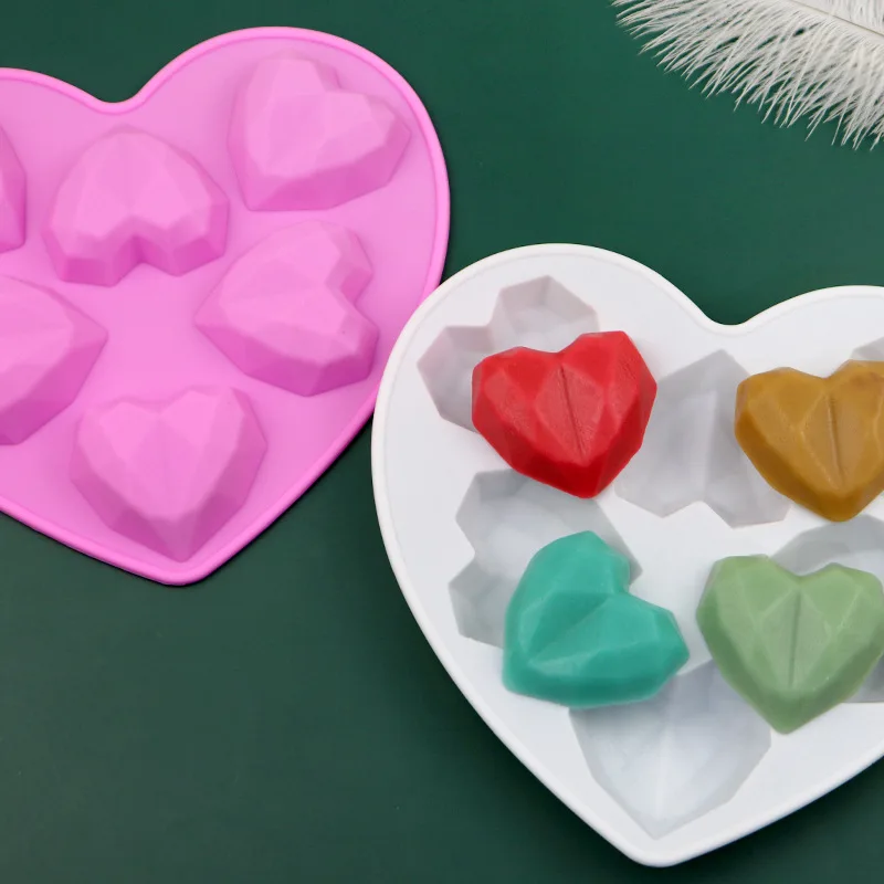 

6 Diamond Heart Silicone Chocolate Mold Baking Cake Molds Handmade Essential Resin Soap Mold Kitchen Decoration Accessories Gift