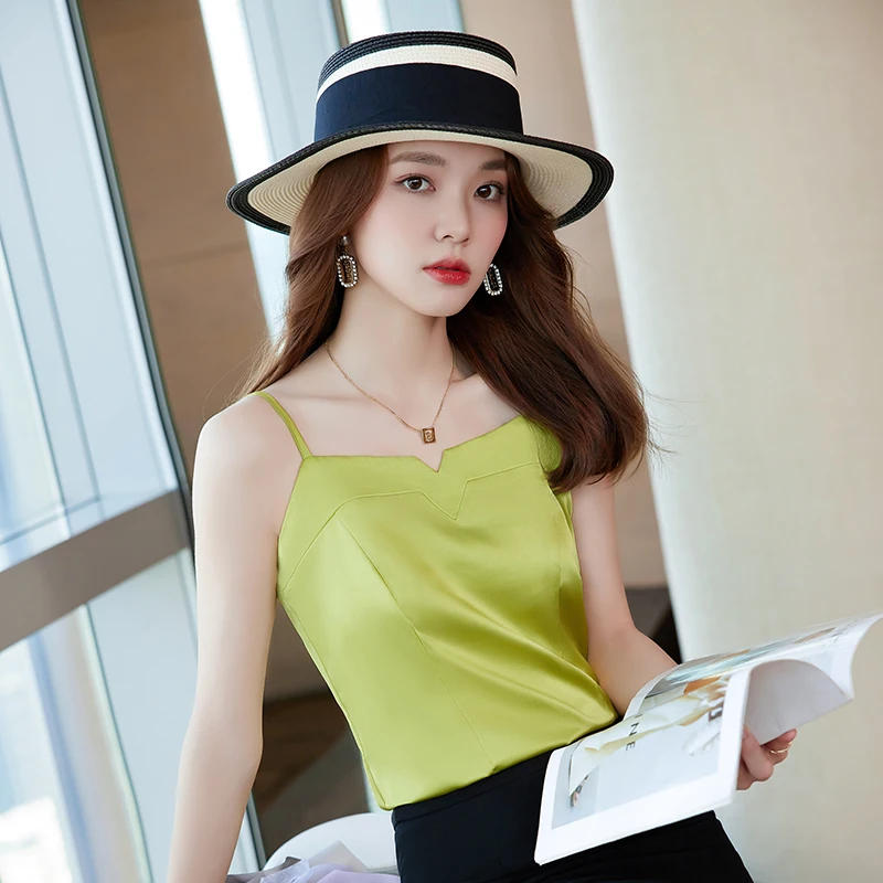 

Women Camisoles Summer Girl Sexy Strap Silk Satin Sleeveless Thin Camisole Vest Solid Top Base Vest Tops Female Undies