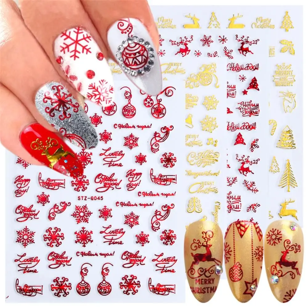

Олень золотые красные украшения для ногтей снежинки Рождественская тема рождественские наклейки для ногтей переводные наклейки DIY маникюр