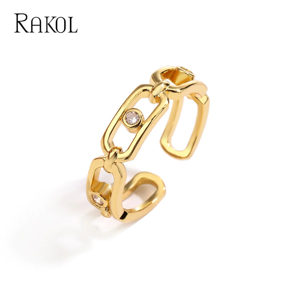 

RAKOL Party Rings for Women Geometric Openworked Cubic Zirconia Open Adjustable Ring 2022 Fashion Wedding Engagement Jewelry