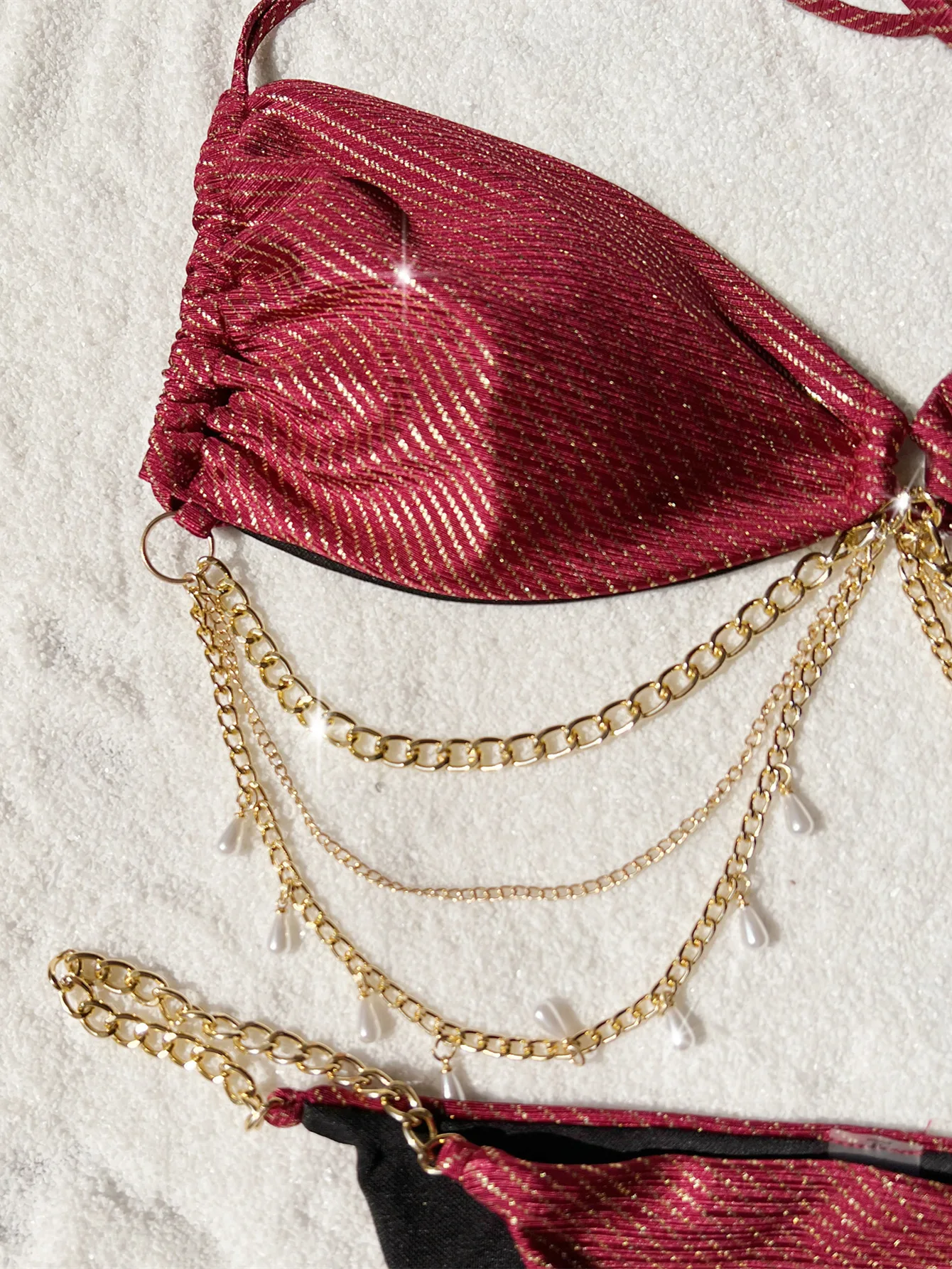 Сексуальные комплекты бикини-бандо в металлическую полоску из двух частей