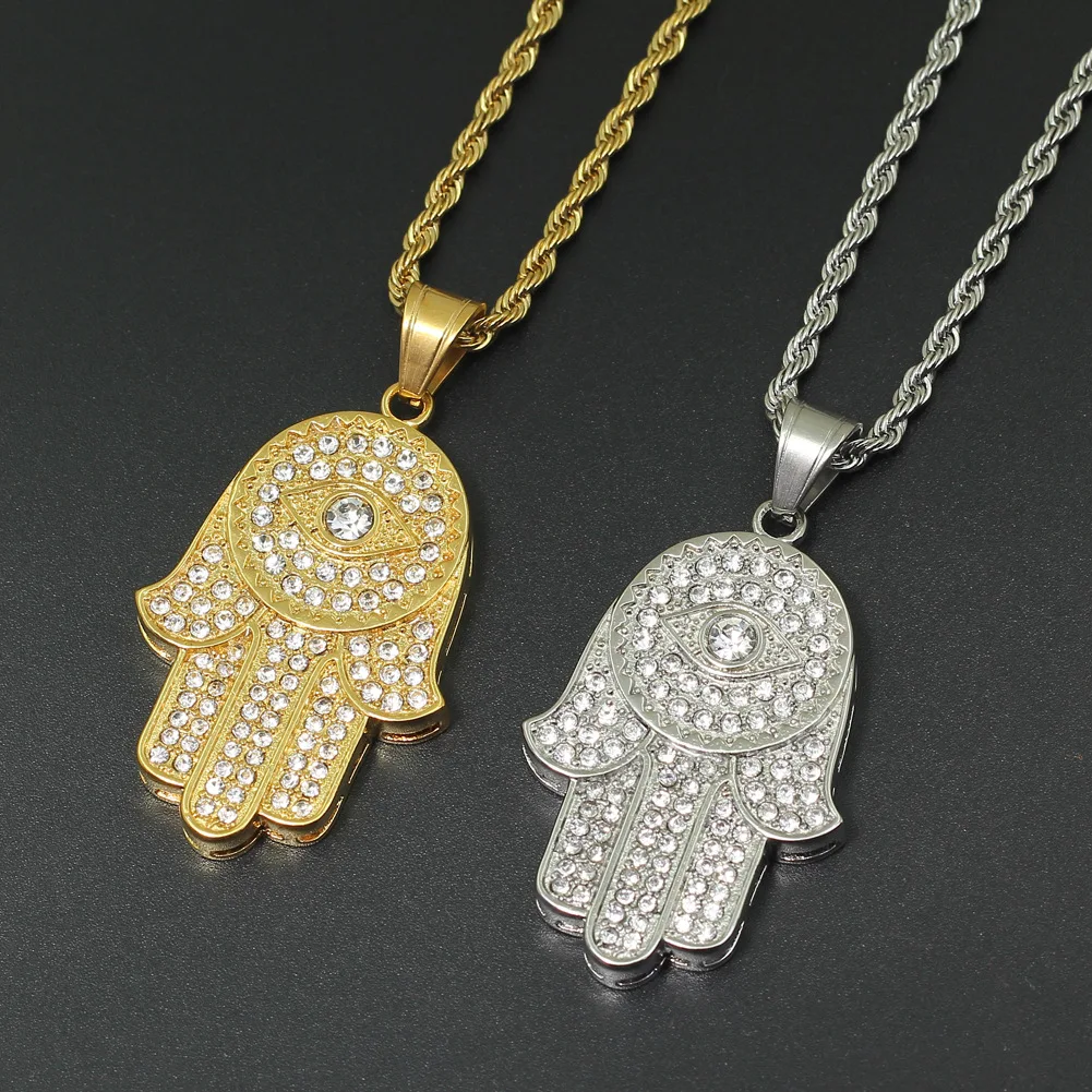 

New RoseL Muslin Arabic titanium steel Fatima hand pendant necklace