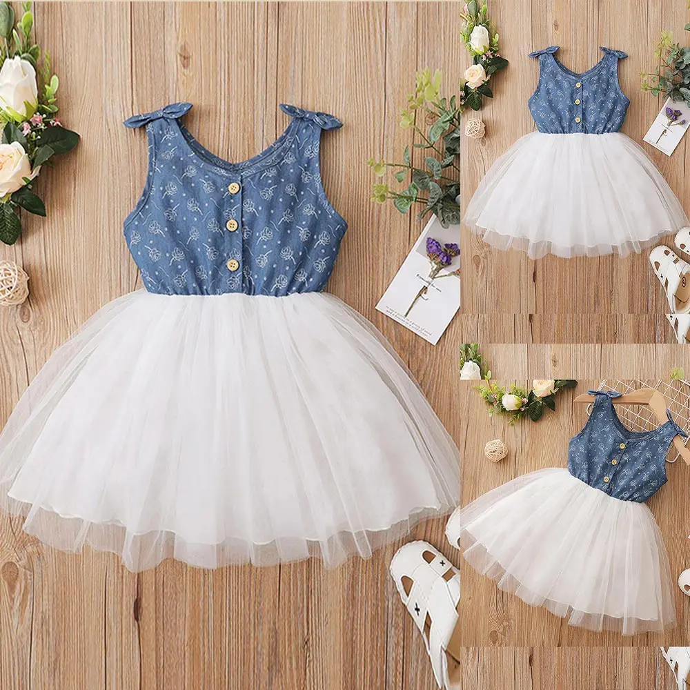 

Patchwork Toddler Baby Girl Dress Sleeveless Cute Button Round Neck Children Kids Shirt Dress
