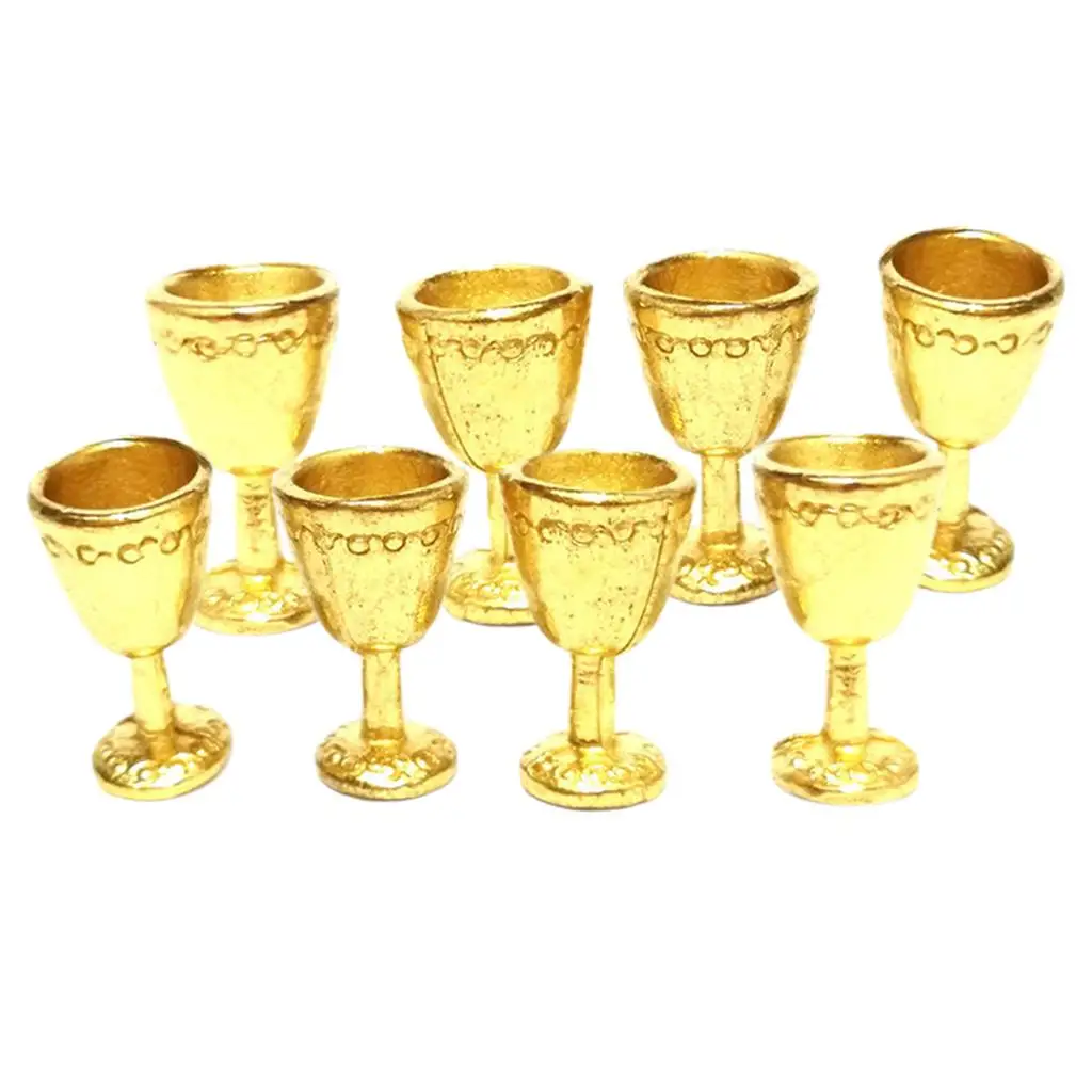 

8 Glass Goblet Simulation Furniture for Miniature Dollhouse Gold
