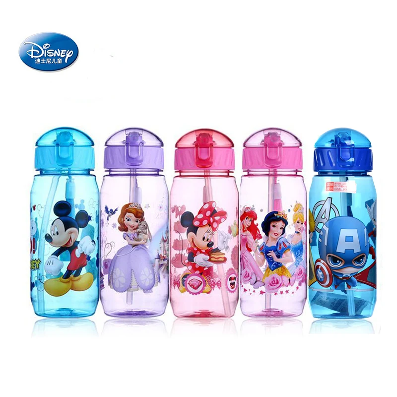 

Disney Mickey Mouse Minnie Cartoon Cup With Straw Kids Captain America Boy Girl Princess Sophia Sport Water Bottles Cups 450ml