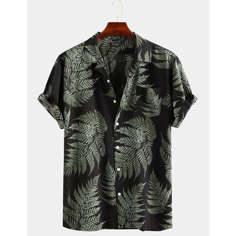 Men's Shirt Top Summer Loose Print Cardigan Shirt Men's Short Sleeve Single-Breasted Turn-down Collar Shirt Beach Vacation Shirt