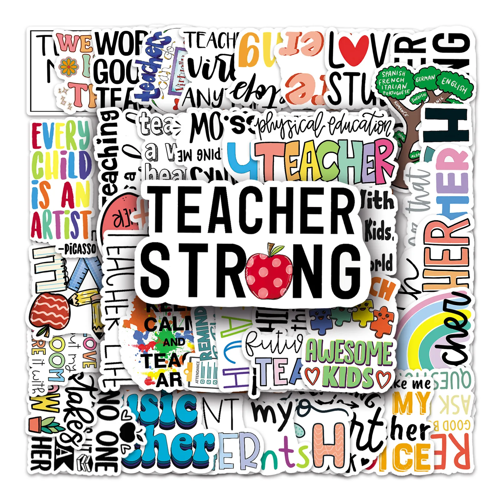 

50Pcs Teacher Stickers Inspirational Motivational Phrases Sticker Aesthetic Decals DIY Notebook Diary Journal Scrapbooking B2