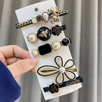 retro 5 piece hair clip simple pearl side clip for women girls headband hairpins barrettes ins black froral hair accessories