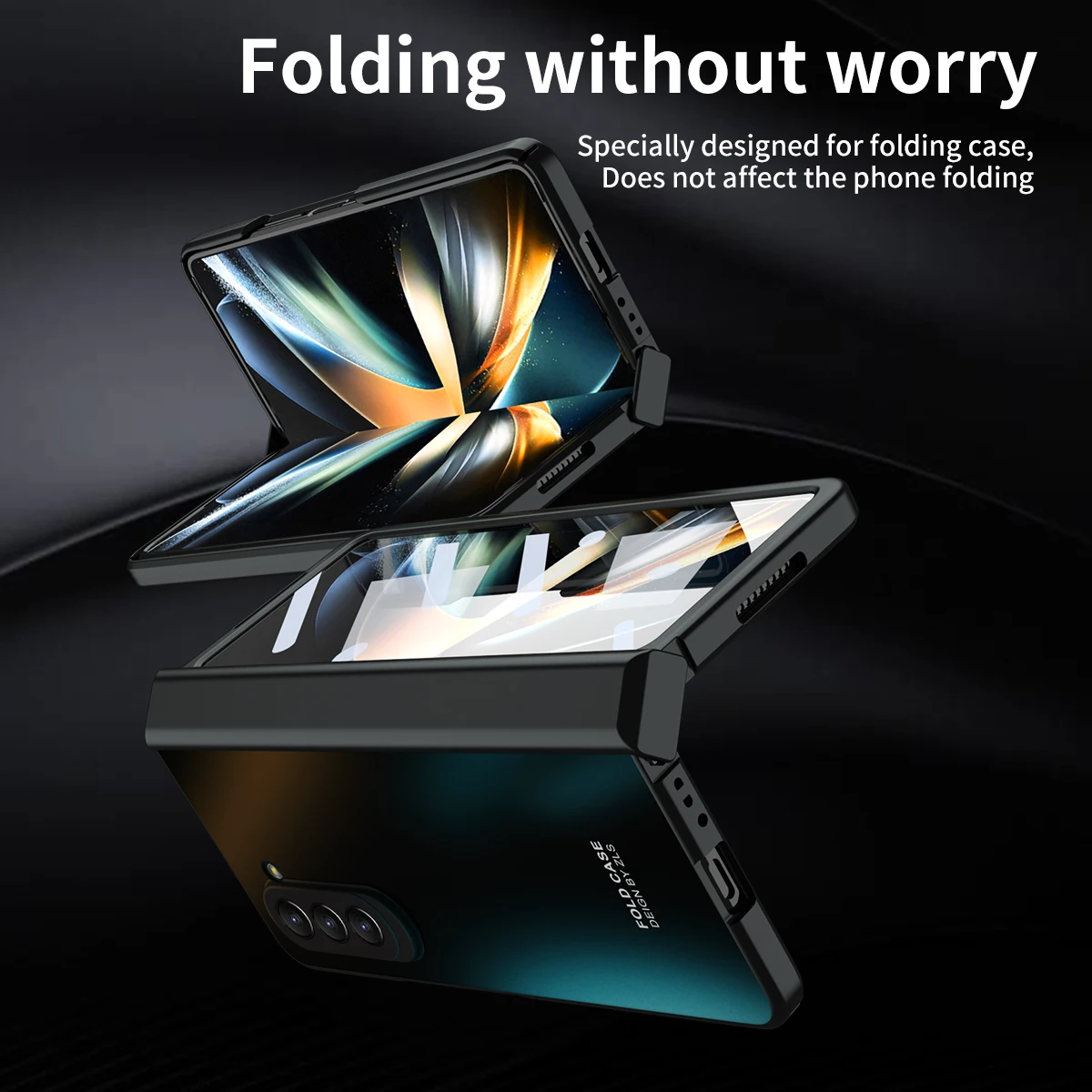 For Samsung Galaxy Z Fold 5 Case Solid Color Electroplated Smooth With Screen Tempered Film All-inclusive Shockproof Hard Cover