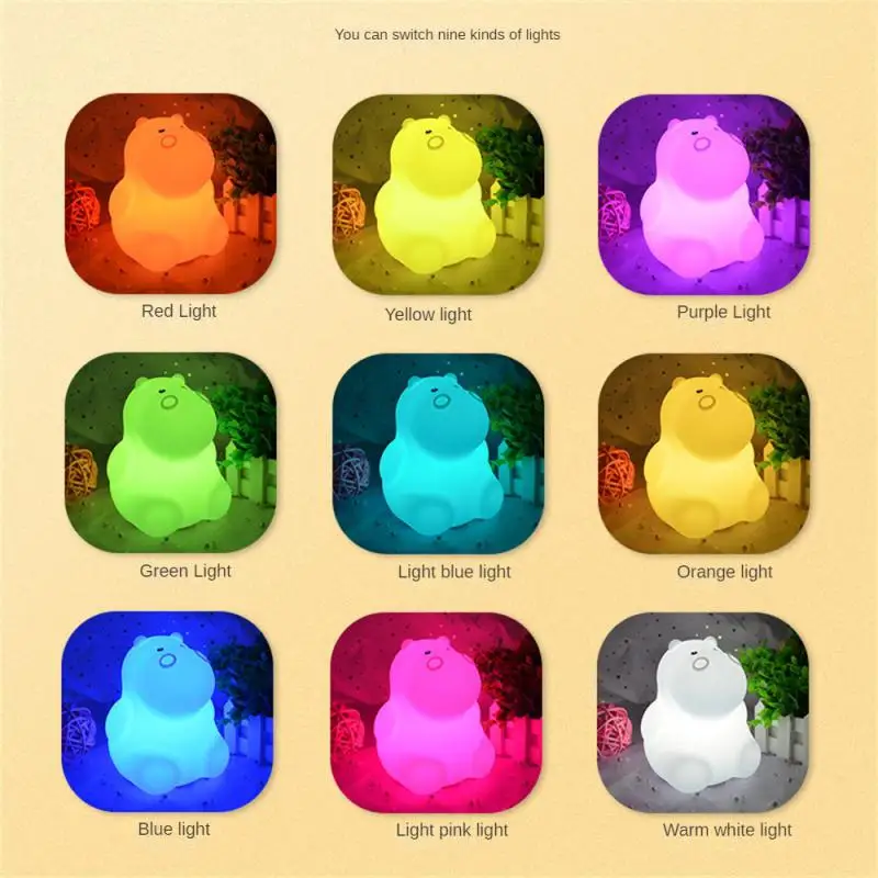 

Настольная лампа 9 цветов, перезаряжаемый мультяшный медведь, бегемот, Сова, Пингвин, кролик, настольная декоративная лампа с дистанционным управлением, светодиодный ночник