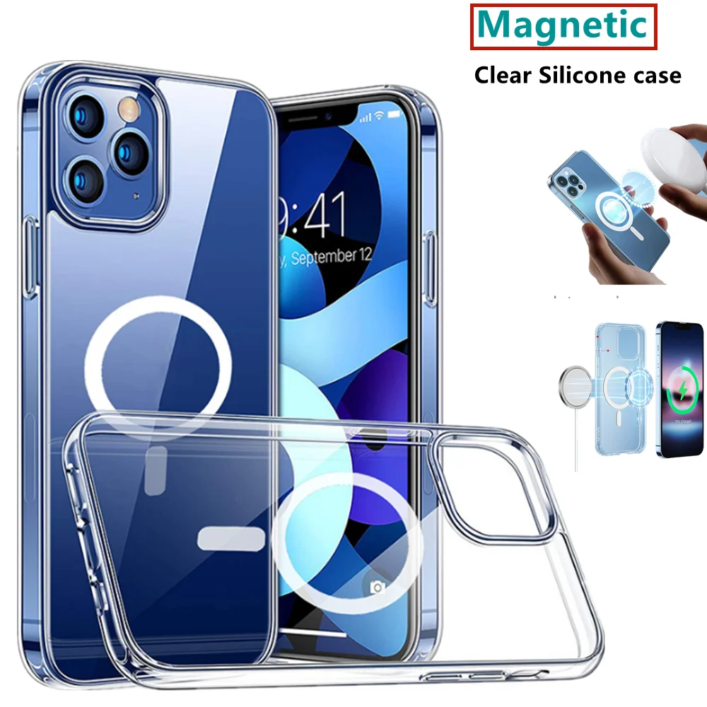 

Оригинальный магнитный чехол для беспроводной зарядки Magsafe для IPhone 13 12 11 Pro XS Max 13 12 Mini XR, прозрачный противоударный чехол