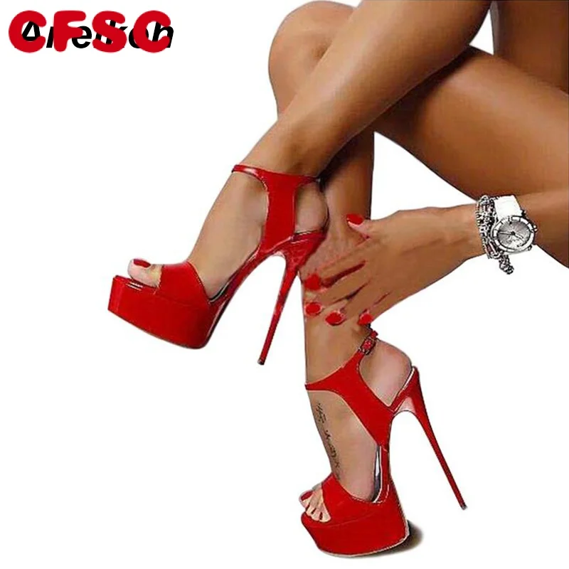 

Aneikeh Hot Sales 2023 Summer Style Sexy 16cm Women's Sandals High Heels Open Toe Buckles Nightclub Party Shoe Black Big Size 15