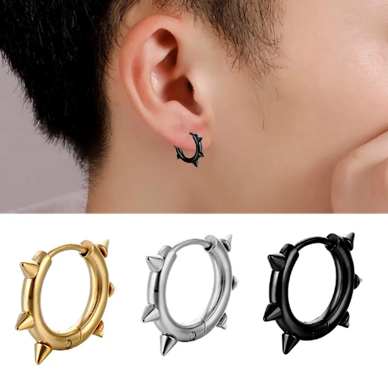 Серьги-кольца Huggie в стиле панк для мужчин серьги-кольца с шипами и конусными