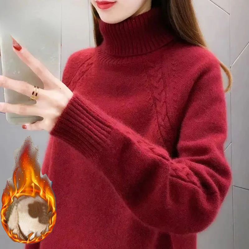 

Осень-зима 2022, Лидер продаж, утолщенный теплый женский свитер с высоким воротником, Свободный вязаный пуловер для женщин