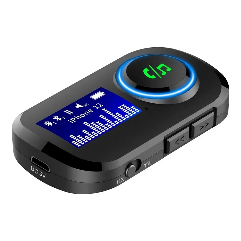 

T5 Bluetooth Receiver and Transmitter Combo with Display Built-in Battery 3.5mm Audio Bluetooth Adapter 5.0