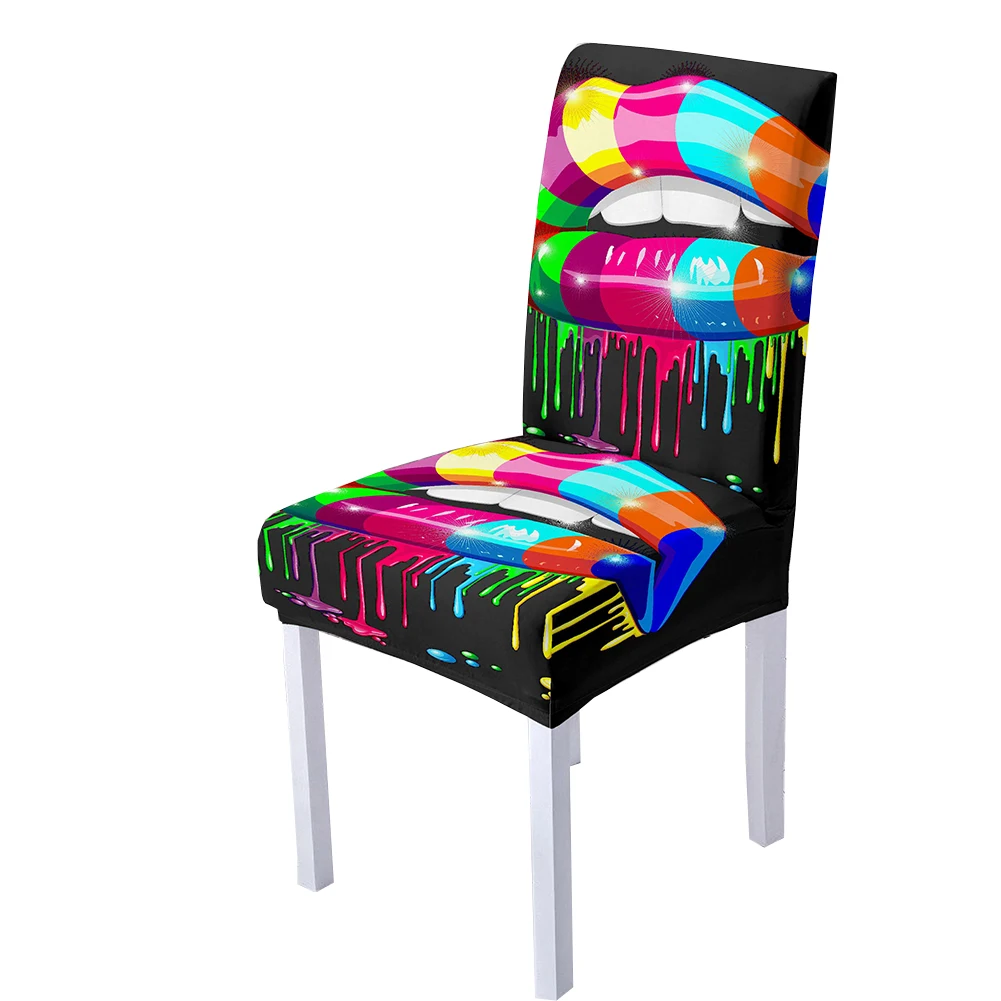 

3D Sexy Female Lip Print Chair Cover Digital Printing Spandex Dining Chair Cover for Wedding Hotel Banquet Restaurant Decoration