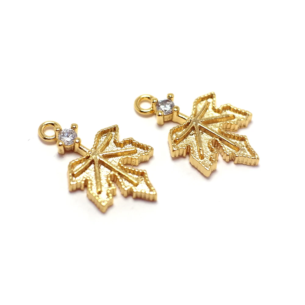 

2pcs Leaf Earrings Charms,24K Gold Color Plated Brass Pendant,17x10mm Zircon Leaf Drop Charms,Earring Jewelry Necklace Making