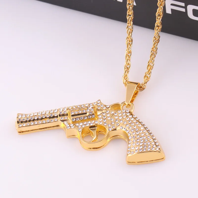 

Сверкающее мужское ожерелье в стиле хип-хоп с кубическим цирконием, блестящая модная подвеска-револьвер, длинная цепь, крутые уличные украшения