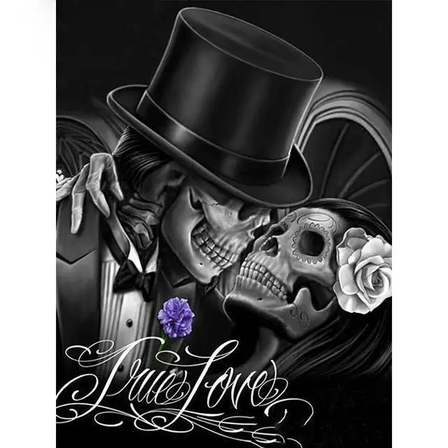 

Black White Skull Skeleton Fear Lover Flower Diamond Painting DIY Cross Stitch Embroidery Rhinestone For Living Room Home Decor